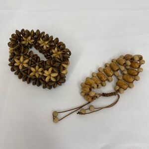 Natural Wood look coconut shell Beaded Bracelet Set